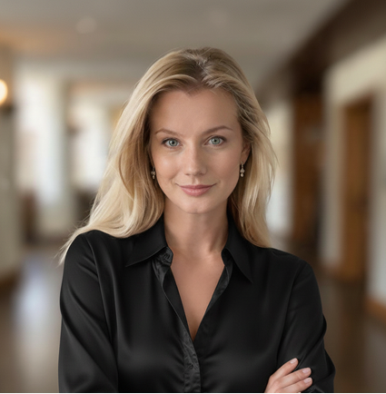 Portrait of Madvi in black blouse close crop